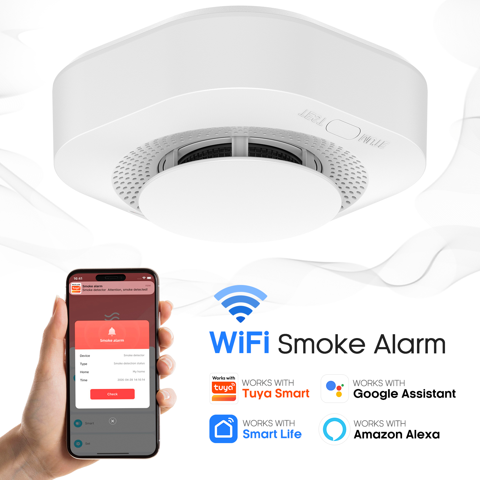 Tuya WiFi Smoke Detector 90dB  - مراجعة Smoke Detector Interconnected وسعره