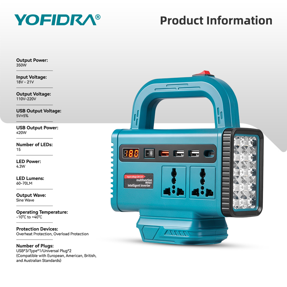 YOFIDRA 220V Portable Power In - مراجعة Power Outage Light وسعره